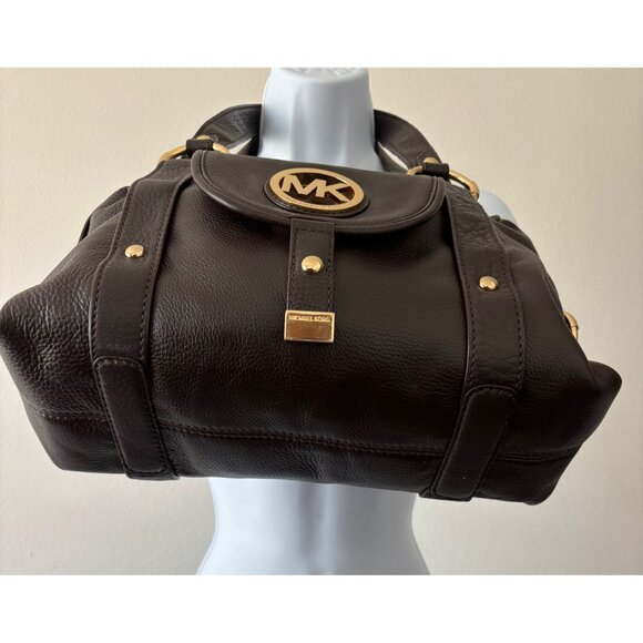 Michael Kors Brown Pebbled Leather Bag Gold Hardware Quiet Luxury Old Money - Picture 3 of 13